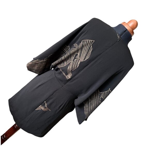 Halston Heritage Black & Gold Kimono Sleeve Mini Dress With Abstract Print Size - Picture 5 of 14